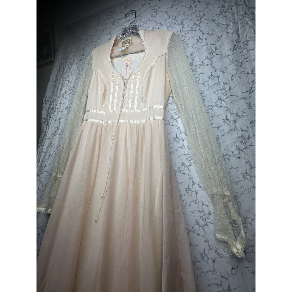 Vintage 1970s Gunne Sax Pink Sheer Sleeves w/ Belt Maxi Dress | Tagged Sz: 9 - Picture 1 of 9